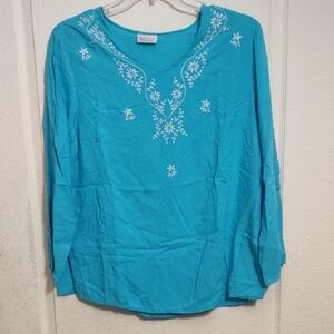 White Stag Blue Blouse with White Embroidery